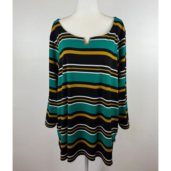 Calvin Klein‎ Womens Multicolor Striped Blouse Sz 2X | Office Career Lightweight - Picture 1 of 12